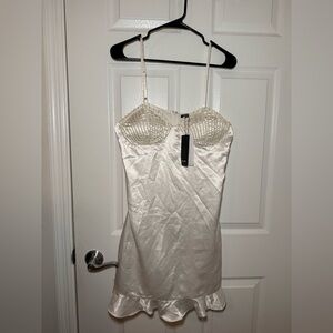 Pearl Bustier Satin Mini Dress
